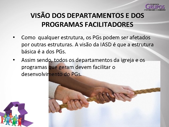 VISÃO DOS DEPARTAMENTOS E DOS PROGRAMAS FACILITADORES • • Como qualquer estrutura, os PGs