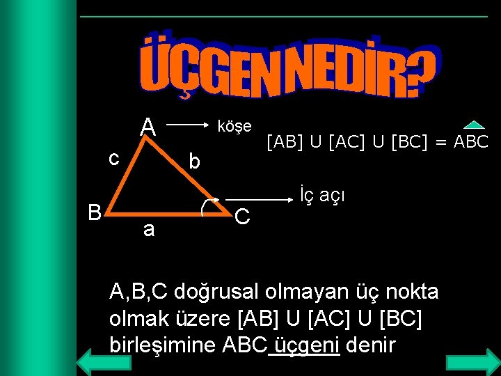 A c B köşe b a C [AB] U [AC] U [BC] = ABC