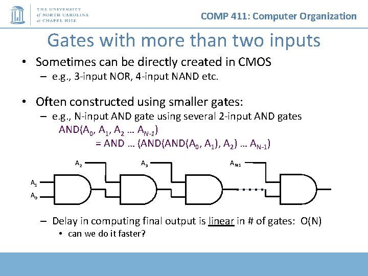 COMP 411: Computer Organization Gates with more than two inputs • Sometimes can be