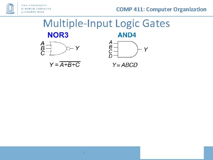 COMP 411: Computer Organization Multiple-Input Logic Gates 6 