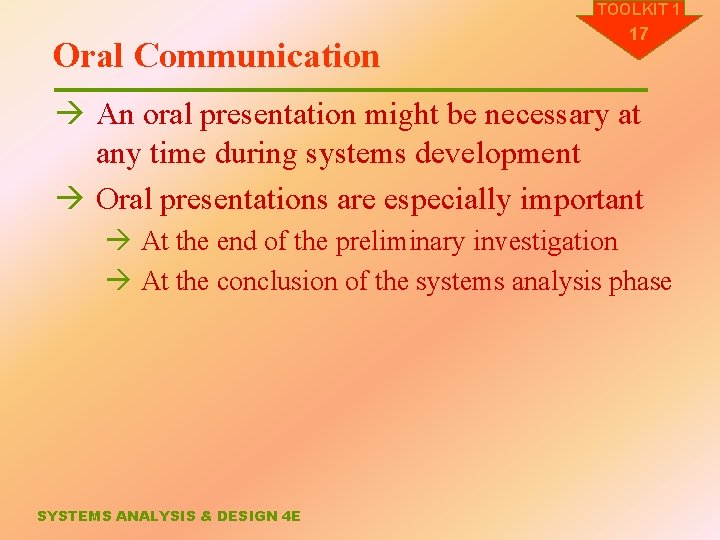 TOOLKIT 1 Oral Communication 17 à An oral presentation might be necessary at any