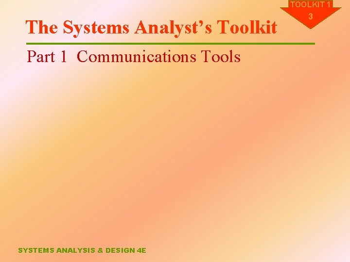 TOOLKIT 1 The Systems Analyst’s Toolkit Part 1 Communications Tools SYSTEMS ANALYSIS & DESIGN