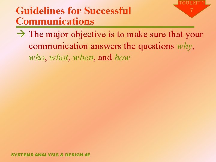 Guidelines for Successful Communications TOOLKIT 1 7 à The major objective is to make