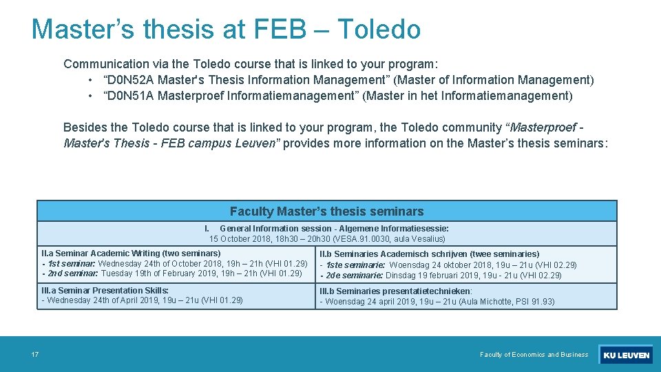 Master’s thesis at FEB – Toledo Communication via the Toledo course that is linked