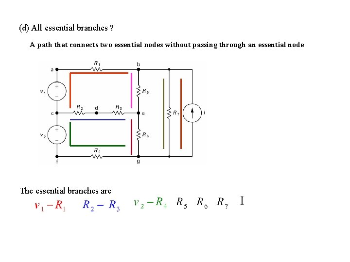 (d) All essential branches ? A path that connects two essential nodes without passing