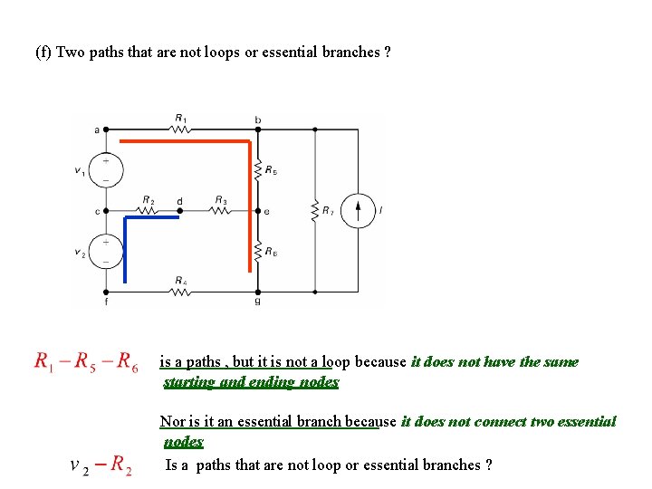 (f) Two paths that are not loops or essential branches ? is a paths