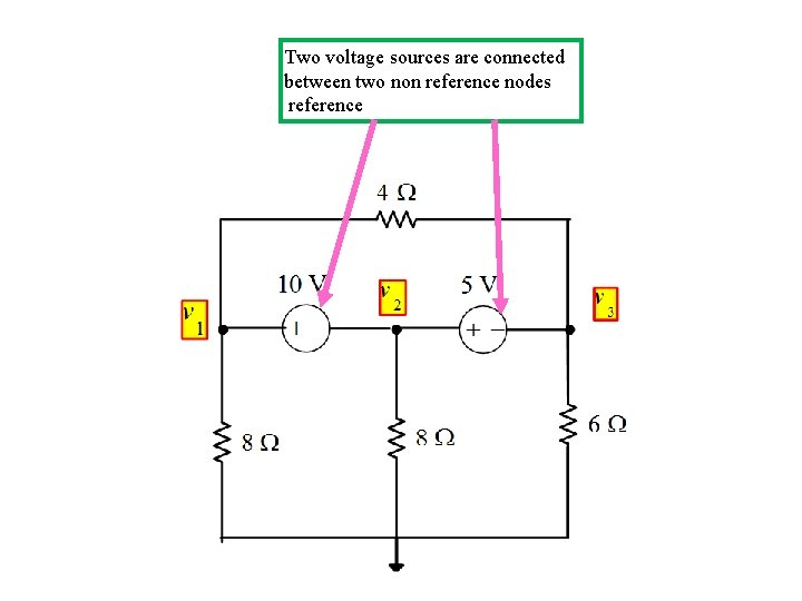 Two voltage sources are connected between two non reference nodes reference 