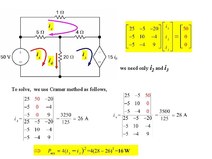 we need only i 2 and i 3 To solve, we use Cramer method