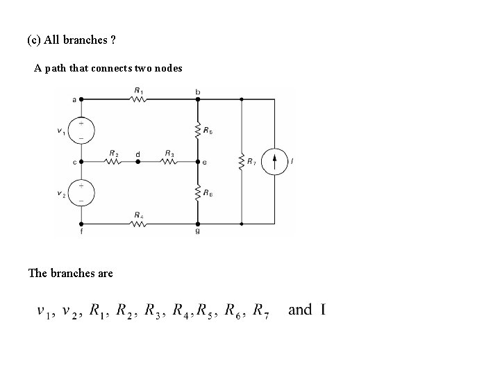 (c) All branches ? A path that connects two nodes The branches are 