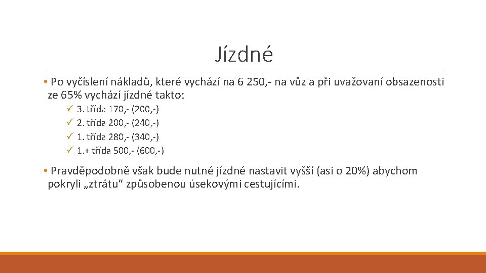 Jízdné • Po vyčíslení nákladů, které vychází na 6 250, - na vůz a