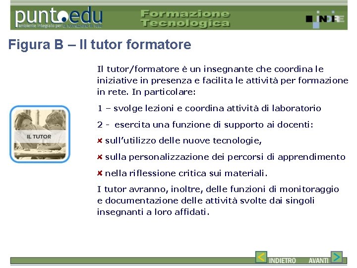 Figura B – Il tutor formatore Il tutor/formatore è un insegnante che coordina le