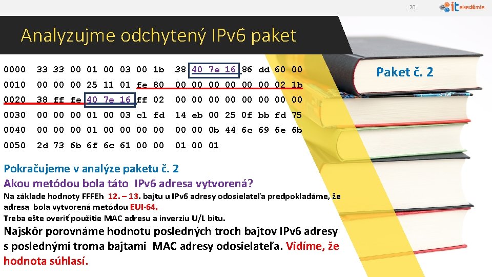 20 Analyzujme odchytený IPv 6 paket 0000 33 33 00 01 00 03 00