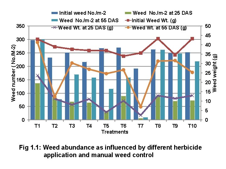 Initial weed No. /m-2 Weed No. /m-2 at 55 DAS Weed Wt. at 25