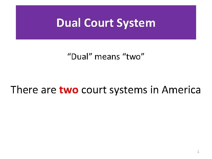 Dual Court System “Dual” means “two” There are two court systems in America 1