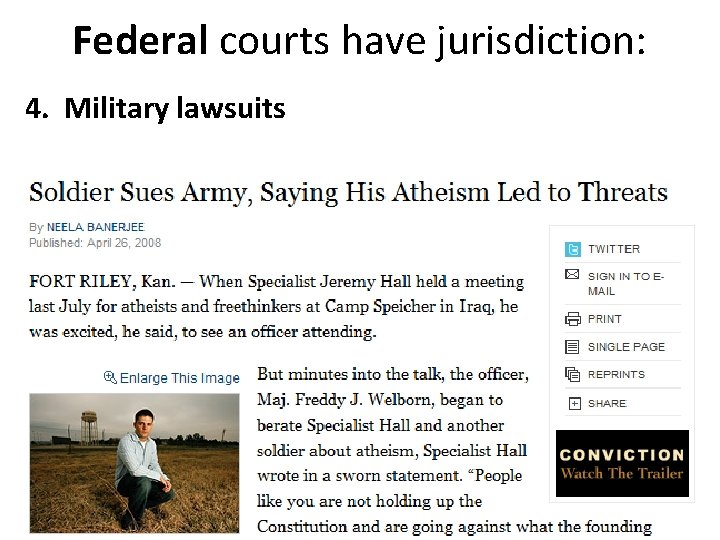 Federal courts have jurisdiction: 4. Military lawsuits 85 