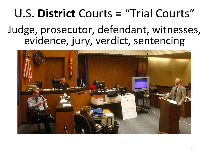 U. S. District Courts = “Trial Courts” Judge, prosecutor, defendant, witnesses, evidence, jury, verdict,