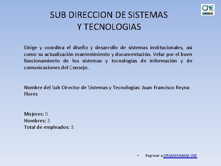 SUB DIRECCION DE SISTEMAS Y TECNOLOGIAS Dirige y coordina el diseño y desarrollo de