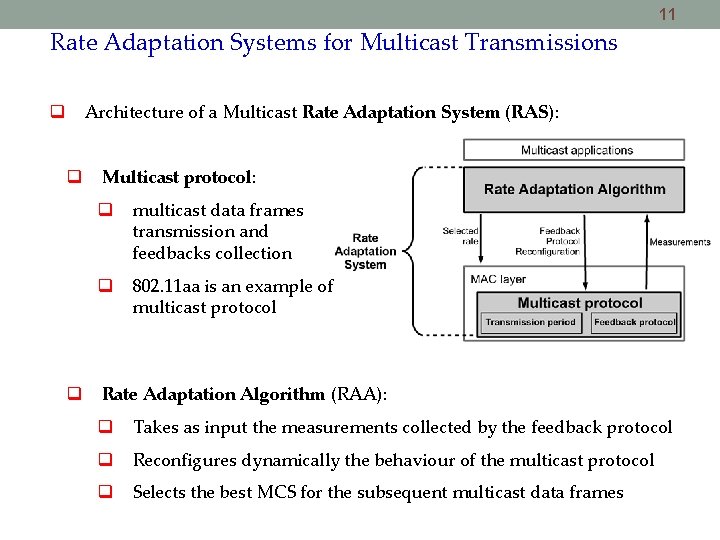 11 Rate Adaptation Systems for Multicast Transmissions Architecture of a Multicast Rate Adaptation System 11 Rate Adaptation Systems for Multicast Transmissions Architecture of a Multicast Rate Adaptation System