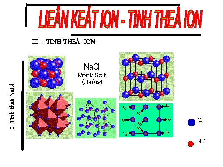 1. Tinh theå Na. Cl III – TINH THEÅ ION Cl. Na+ 