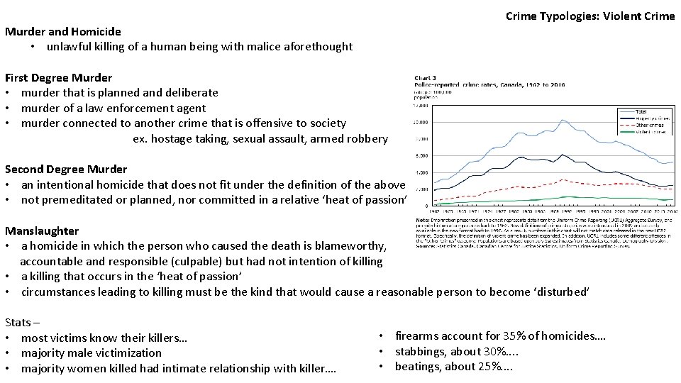 Crime Typologies: Violent Crime Murder and Homicide • unlawful killing of a human being