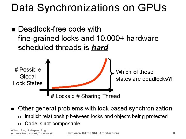 Data Synchronizations on GPUs n Deadlock-free code with fine-grained locks and 10, 000+ hardware