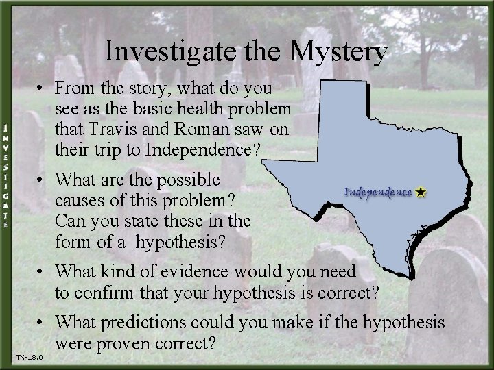 Investigate the Mystery • From the story, what do you see as the basic