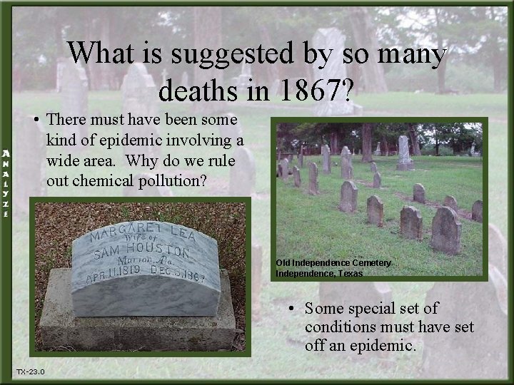 What is suggested by so many deaths in 1867? • There must have been
