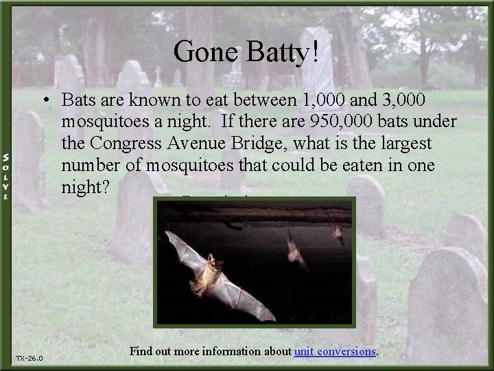 Gone Batty! • Bats are known to eat between 1, 000 and 3, 000