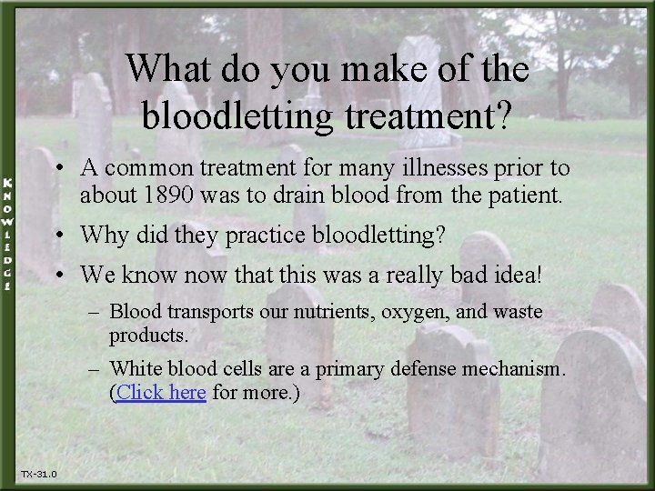 What do you make of the bloodletting treatment? • A common treatment for many