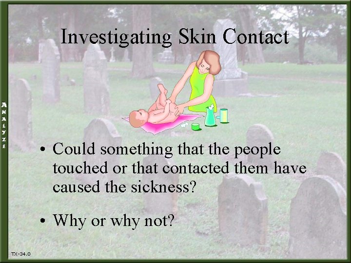 Investigating Skin Contact • Could something that the people touched or that contacted them