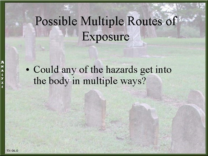 Possible Multiple Routes of Exposure • Could any of the hazards get into the
