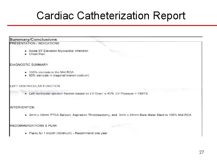 Cardiac Catheterization Report 27 