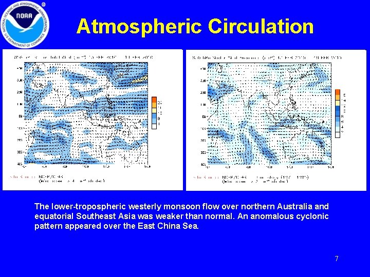 Atmospheric Circulation The lower-tropospheric westerly monsoon flow over northern Australia and equatorial Southeast Asia