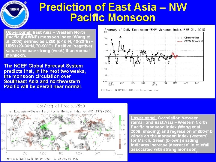 Prediction of East Asia – NW Pacific Monsoon Upper panel: East Asia – Western