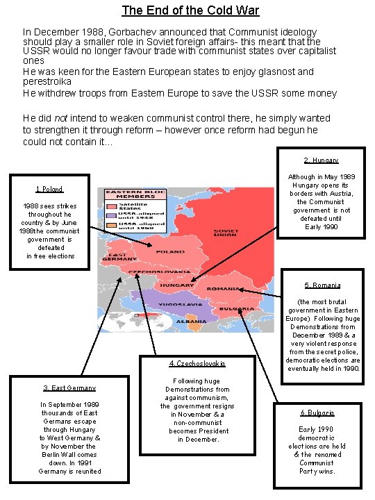 The End of the Cold War In December 1988, Gorbachev announced that Communist ideology