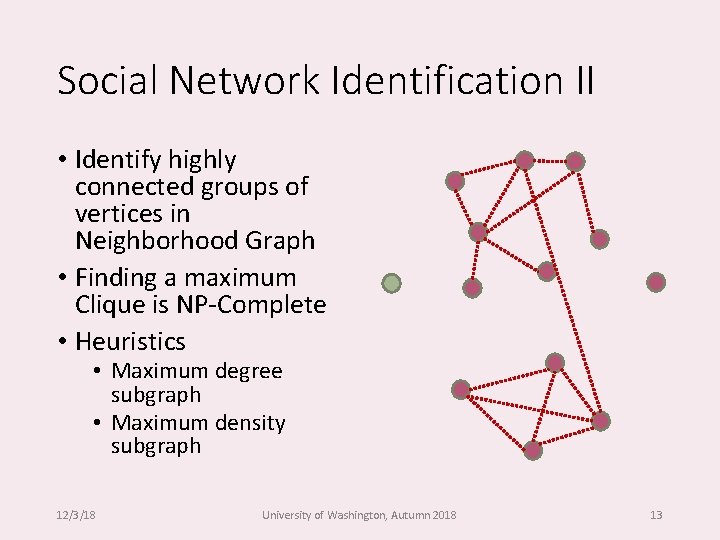 Social Network Identification II • Identify highly connected groups of vertices in Neighborhood Graph