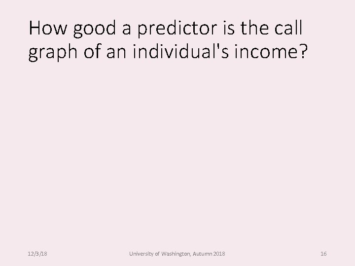 How good a predictor is the call graph of an individual's income? 12/3/18 University