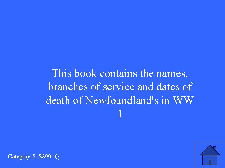 This book contains the names, branches of service and dates of death of Newfoundland's