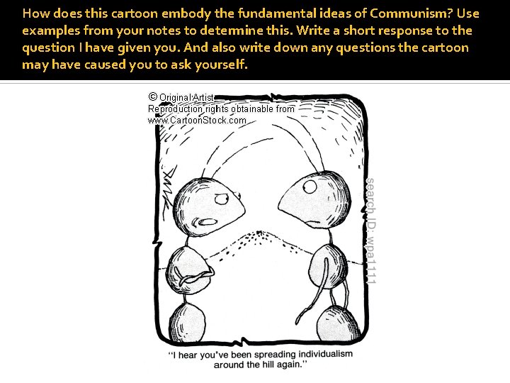 How does this cartoon embody the fundamental ideas of Communism? Use examples from your