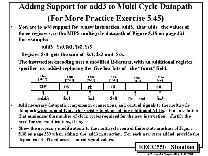 Adding Support for add 3 to Multi Cycle Datapath (For More Practice Exercise 5.