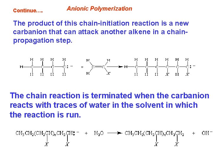 Continue…. Anionic Polymerization The product of this chain-initiation reaction is a new carbanion that