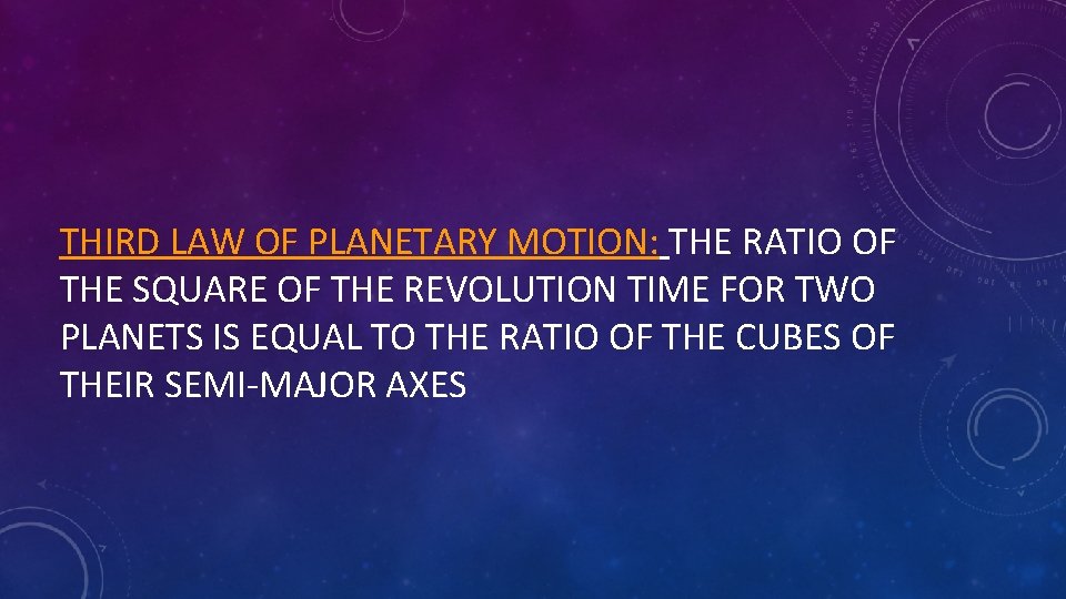 THIRD LAW OF PLANETARY MOTION: THE RATIO OF THE SQUARE OF THE REVOLUTION TIME