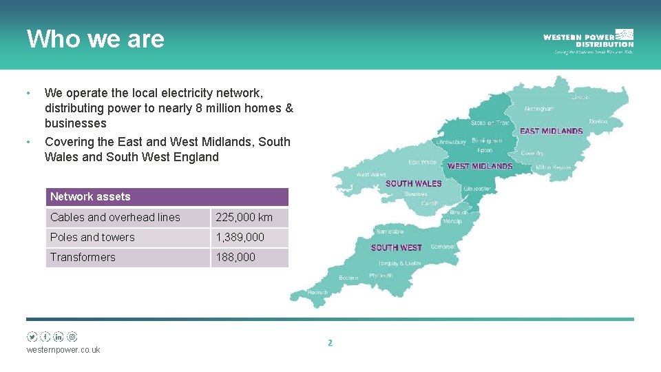 Who we are • We operate the local electricity network, distributing power to nearly