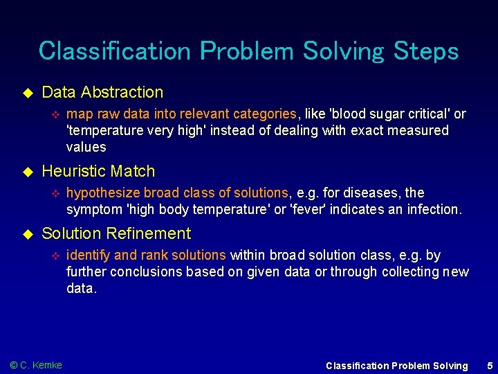 Classification Problem Solving Steps Data Abstraction Heuristic Match map raw data into relevant categories,