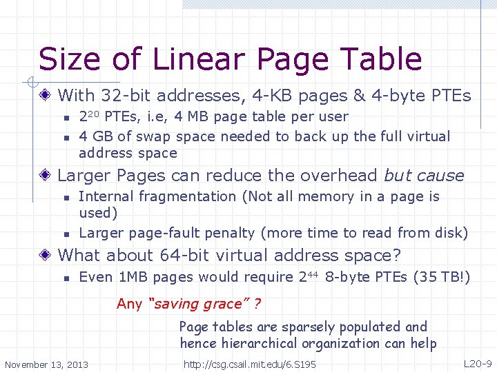 Size of Linear Page Table With 32 -bit addresses, 4 -KB pages & 4