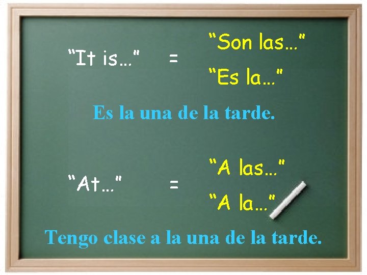 “It is…” = “Son las…” “Es la…” Es la una de la tarde. “At…”