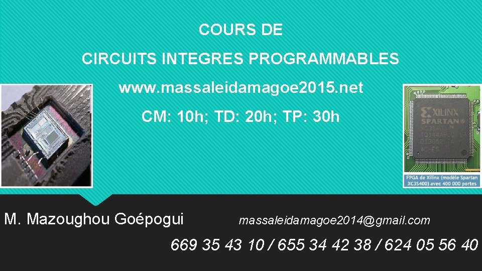 COURS DE CIRCUITS INTEGRES PROGRAMMABLES www. massaleidamagoe 2015. net CM: 10 h; TD: 20