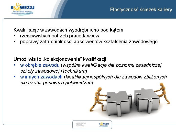 Elastyczność ścieżek kariery Kwalifikacje w zawodach wyodrębniono pod kątem • rzeczywistych potrzeb pracodawców •