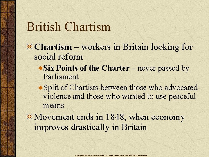 British Chartism – workers in Britain looking for social reform Six Points of the
