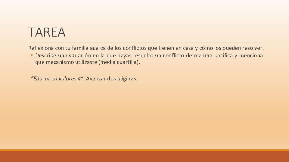 TAREA Reflexiona con tu familia acerca de los conflictos que tienen en casa y